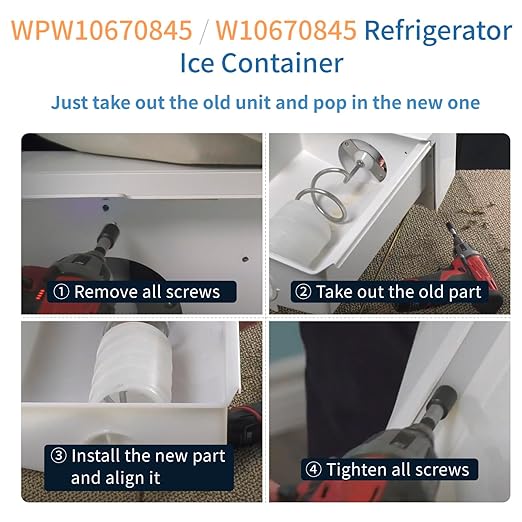 Upgraded W10670845 WPW10670845 ice Maker Replacement Compatible with Whirl-Pool Ken-More AMA-na Refrigerator Parts PS11757044 Fits for AP6023698 Whirlpool Ice Bucket Replacement