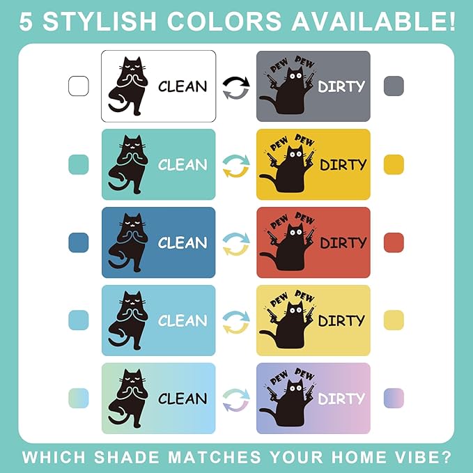 Funny Black Cat Clean Dirty Dishwasher Magnet - Cute Refrigerator Kitchen Magnet, Non-Scratch Strong Double Sided Washing Machine Sign, Housewarming Gifts for Cat Lovers, Home Apartment Essentials (Blue&Red)