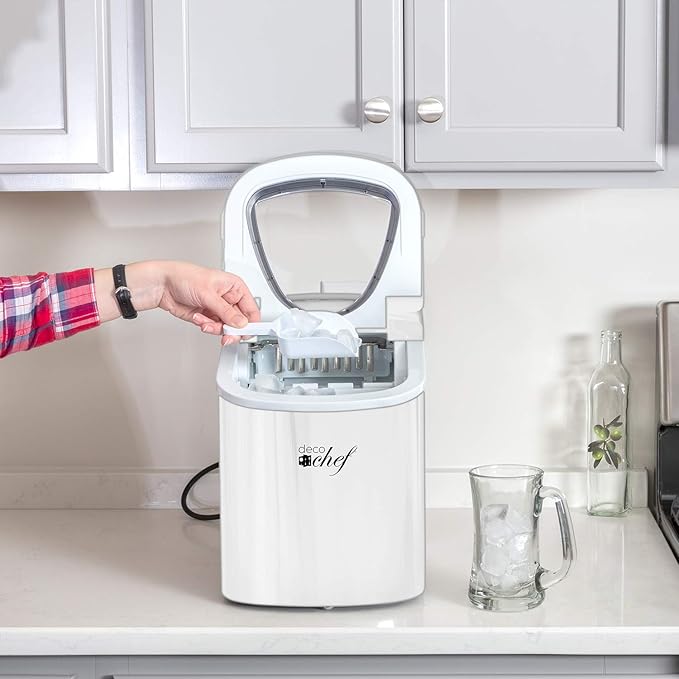Deco Rapid Portable Automatic Electric Countertop Ice Maker - 6 Great Colors Compact Top Load 26 Lbs. Per Day Great for Party Hosting Never Run Out of Ice Again, Self Cleaning (White)