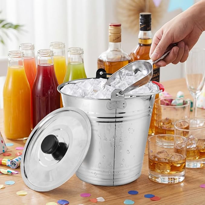 OBTANIM 3 Pack 6L Stainless Steel Metal Ice Buckets Champagne Drink Cooler Storage Ice Pails with Handle and Lid for Party Favors Organizing Home Parties Bar Cooling Supplies