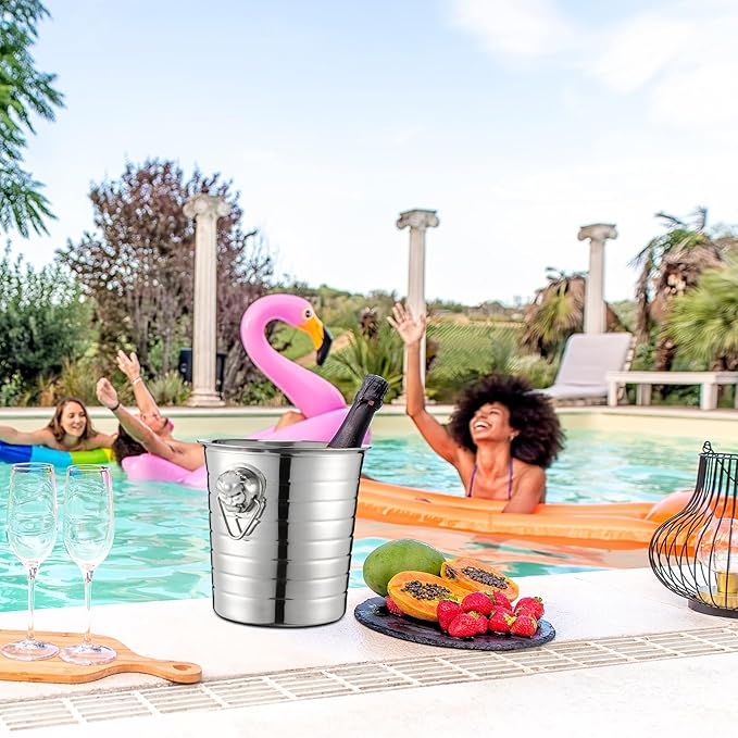 Pinkunn 3 Pack Stainless Steel Champagne Bucket 3 Qt Metal Ice Bucket Double Wall Wine Buckets with Handles Party Beverage Chiller for Champagne Beer Cocktail Wine Drinks Home Bar Accessories (Silver)