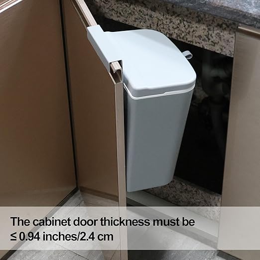 3.2 Gallon/12 L Plastic Wall Mounted Trash Can with Lid, Hanging Garbage Can for Cupboard, Bathroom(Gray)