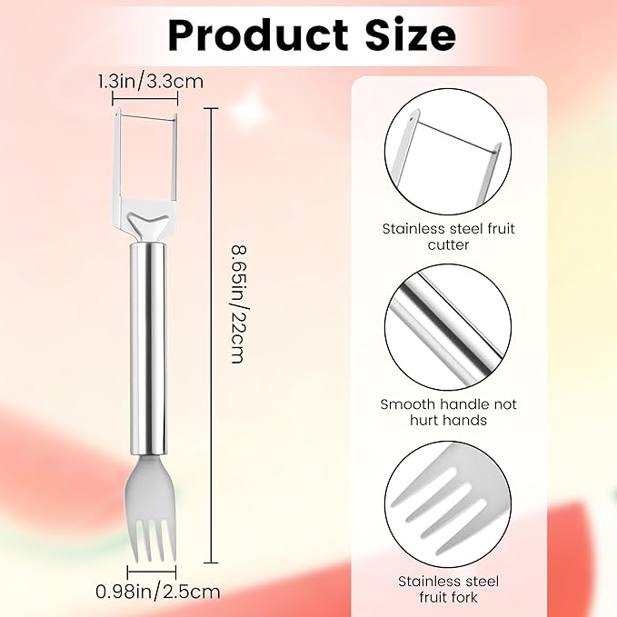 2-in-1 Stainless Steel Fruit Cutter, 2026 New Watermelon Fork Slicer Tool, Dual Head Watermelon Cutter Knife for Home Kitchen Gadget (1pcs)