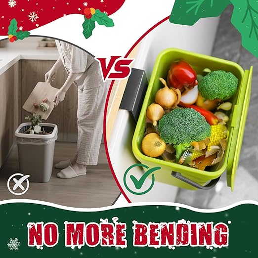 Kitchen Waste Bin with Hooks 5L, Indoor Kitchen Sealed Under Sink for Kitchen, Food Waste Bin for Countertop (Green)