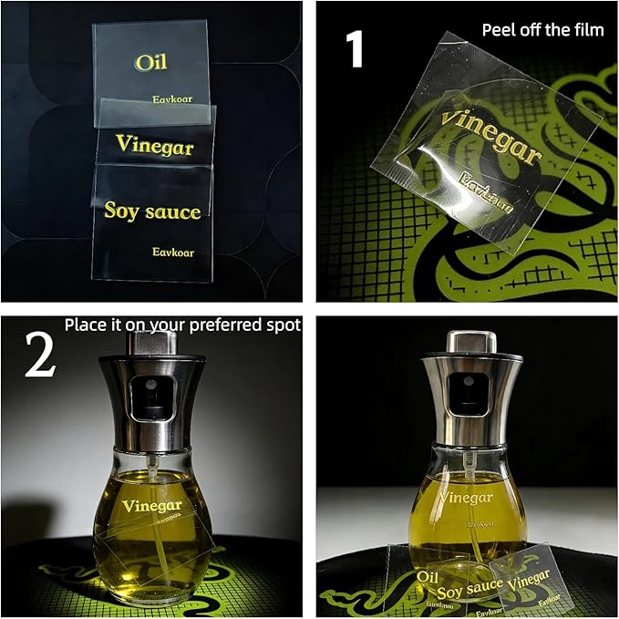 Olive Oil Fine Mist Spray Bottle - 6.7oz/200ml Cooking Sprayer for Air Fryer, Salad, Grilling & Frying - Kitchen Essential Tool（304 Stainless Steel）（with 3D stickers）