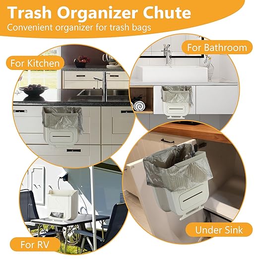 Collapsible Hanging Trash Can, Compost Bin Kitchen with 60pcs of Garbage Bags, 2.64 Gallon Plastic Folding Garbage Bin for Cabinet/RV/Camping/Bedroom