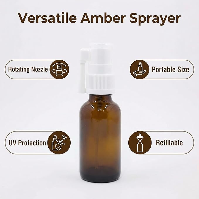 4-Pack10ml (0.34oz) Amber Glass Empty Oral Sprayer for Essential Oils & Other Water-Based Applications