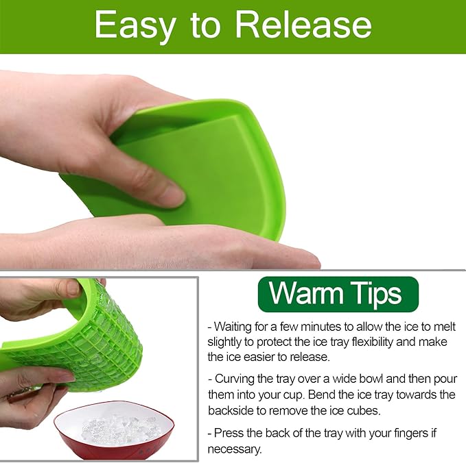 Silicone Mini Ice Cube Trays 2 Pack, 160 Small Ice Cube Molds Easy Release Crushed Ice Cube for Chilling Whiskey Cocktail, BPA Free Flexible Stackable and Durable Soft Mold Storage Containers (Green)