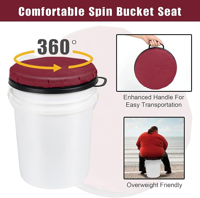 Foxtune 360-Degree Swivel Bucket Seat, 5 Gallon Bucket Lid, Spin Bucket Seat Cushion, Silent, Comfortable, Water-Resistant, for Fishing, Gardening, Hunting and Camping