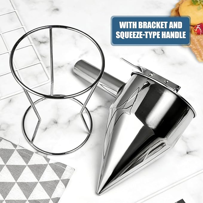 20 oz Pancake Batter Dispenser Stainless Steel Multi Caliber Nozzle with Squeeze Handle and Stand for Pancakes Cupcakes Funnel Cakes Waffles Baked Goods