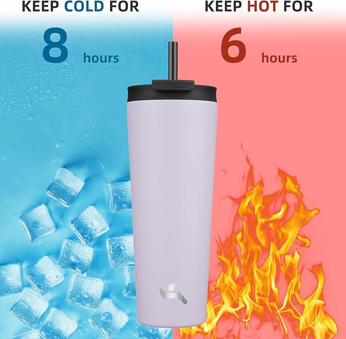 Konokyo 26 OZ Insulated Tumbler with Lid and 2 Straws Stainless Steel Water Bottle Vacuum Travel Mug Coffee Cup,Taro