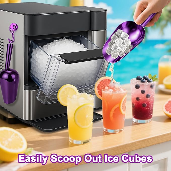 Stainless Steel Ice Scoop for Freezer with Magnetic Hook - Ice Scoop for GE Profile Opal 2.0 Nugget Ice Maker, for Kitchen Bar Party Accessories (6OZ- Purple)