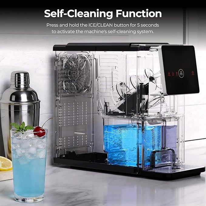 Antarctic Star Countertop Nugget Ice Maker, 33 Lbs/24H Automatic Ice Dispenser, Self-Cleaning Portable Ice Machine, 1.8L Water Tank, Touch Screen & Auto Ice Drop, for Home/Office/Kitchen