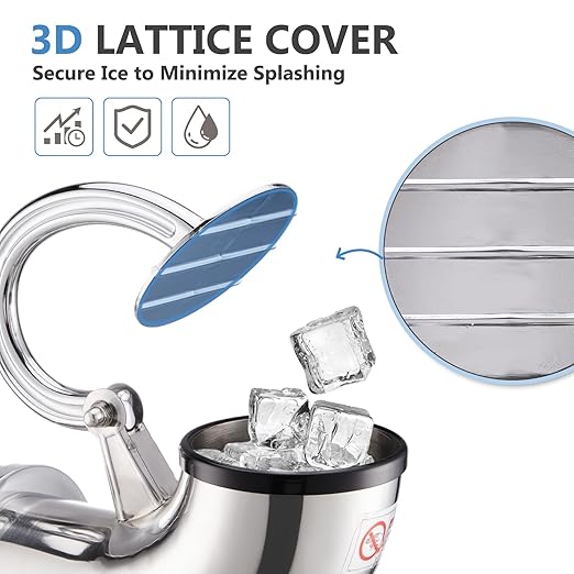 Electric Ice Shaver 300W Snow Cone Maker Machine 440lbs/hr Shaved Ice Machine Stainless Steel Kitchen Electric Ice Crusher with a Free Ice Pick and Ice Cube Tray
