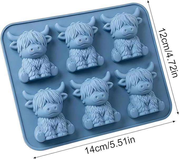 Mini Highland Cow Ice Cube Mold, Highland Cow Ice Cube Tray, 3D Cute Cattle Silicone Ice Cube Trays for Whiskey Cocktails Beer Coffee & Drinks Party, Reusable Animal Ice Cube Tray (6-Cavity)