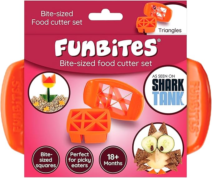 FUNBITES Crustless Sandwich Cutter for Kids Lunch (2-piece set), Uncrustable Sandwich Cutter, Bite-Size Food Cutter for Toddlers, Bento Box Accessories, BPA-FREE Dishwasher Safe, Orange Triangles 1pk