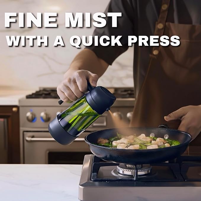 Oil Dipenser Bottle with Silicone Bottom And Silicone Brush, 2 in 1 Olive Oil Sprayer and Dispenser, Oil Spray Bottle 470ML/ 17OZ for Cooking, Kitchen, BBQ, Air Fryer, Salad, Baking