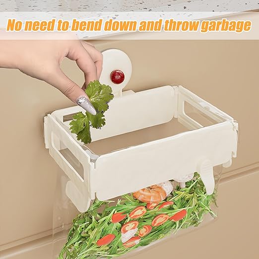 Folding Trash Bag Holder, Removable Suction Cup Kitchen Trash Can Hanging Rack, Collapsible Garbage Bag Holder, Wall Mount Space Saving Towel Hanger for Kitchen/Bathroom/RV/Cabinets/Dorm Room