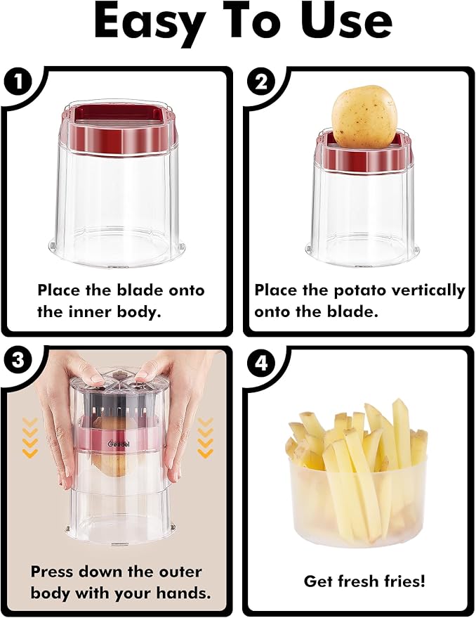 French Fry Cutter, Professional Home Style Onion Chopper, Vegetable Chopper Dicer Manual, Easy to Clean, Ultra Sharp Blades Thick-Strip Fry Cutter Apple Slicer and Corer, 3 Blades