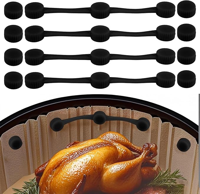 4 Sets Air Fryer Magnet Silicone Buckle, Secure Locking Disposable Liners Heat-Resistant & Prevent Paper Burns Magnetic Clips Holder for All Iron Air Fryer Accessories (Black)