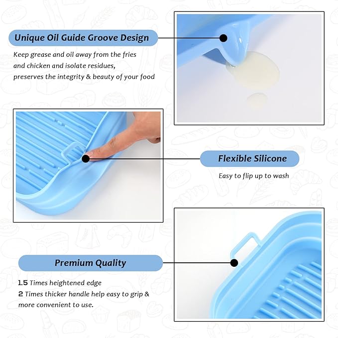 [2 Pack] Silicone Air Fryer Liners Square - Reusable Airfryer Basket - Easy to Clean Air Fryers Pot for 5.8 to 8 Qt Large Air Fryer Baking Tray Oven Accessories, 8.5 Inch