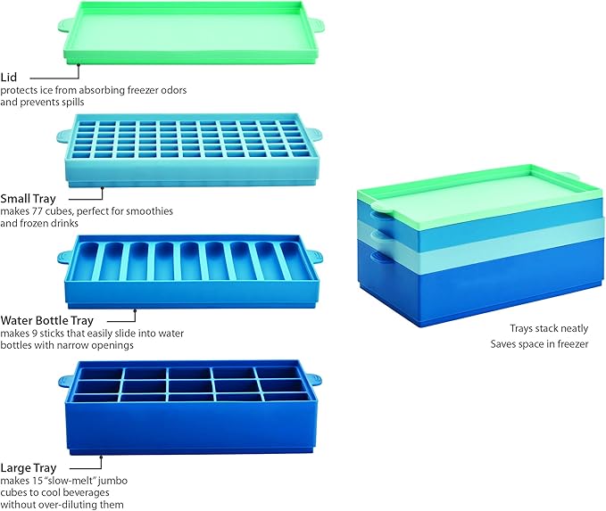 Farberware Pro Silicone Ice Cube Trays with Lid, 4-Piece, Blue