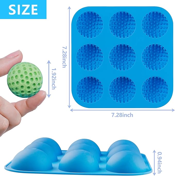 Sidosir Large Golf Ball Chocolate Silicone Molds for Cake Decorations,9-Cavity 3D Golf Ball for Ice, Hot Chocolate Bomb(3Pcs)