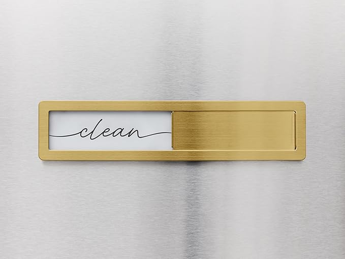 Stainless Steel Clean Dirty Magnet for Dishwasher, Gold Script Dishwasher Magnet Clean Dirty Sign, Premium Clean/Dirty Dish Washer Magnets with Protective Backing, Rustic Kitchen Dish Sign
