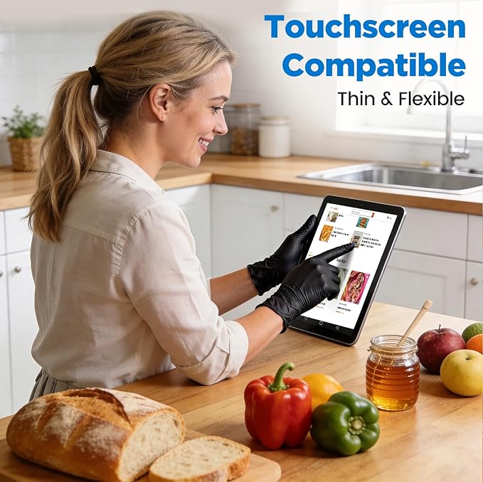 Food Grade Nitrile Gloves for Cooking Food Prep, 5 Mil 100Pcs Black Gloves Disposable, Latex & Powder Free, Textured, Ambidextrous Fit, for Hair Dye, Cleaning, Tattooing