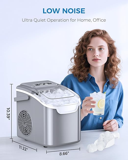 Electactic Ice Maker Countertop 26.5Lbs/24H 8 Bullet ICES in 6 Mins – Self Cleaning Portable Ice Maker for Home Use, Office & Party, with Ice Basket and Scoop