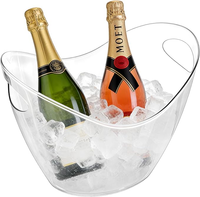 3.5L Ice Bucket for Parties, Portable Drink Bucket for Cocktail Bar, Plastic Champagne Cooler for Beverage/Wine/Beer/Juice, Mimosa Bar Supplies Chiller Tub with Scoop