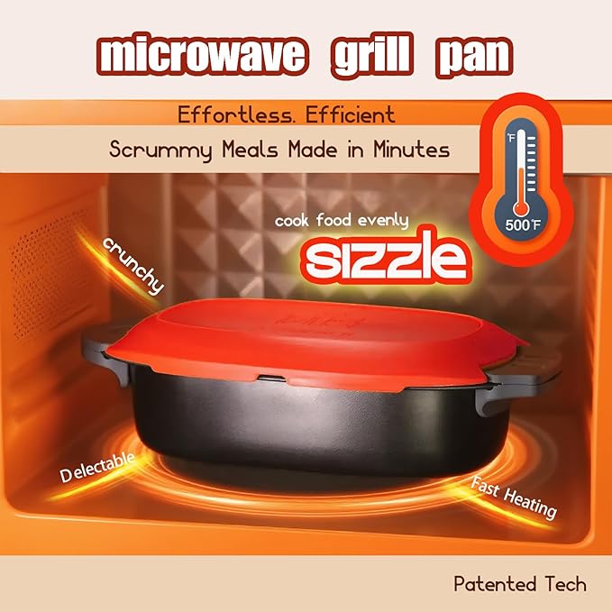 MKYSAIL Quick-Heat Microwave Grill Pan & Bacon Cooker | The Perfect Kitchen Addition for Single Servings & Fast Family Sides.Compact Multi-Use Microwave Cookware with Lid for Chicken, Veggies,Pancakes | Dishwasher Safe,Portable for Kitchen, RV, Dorm, O...