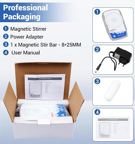 FOUR E'S SCIENTIFIC Ultra-Flat Magnetic Stirrer, Magnetic Stir Plate Mini Lab Stirrers 50-1500 RPM | NO Heating | 100-240 V | Max. Stirring Capacity: 800 mL