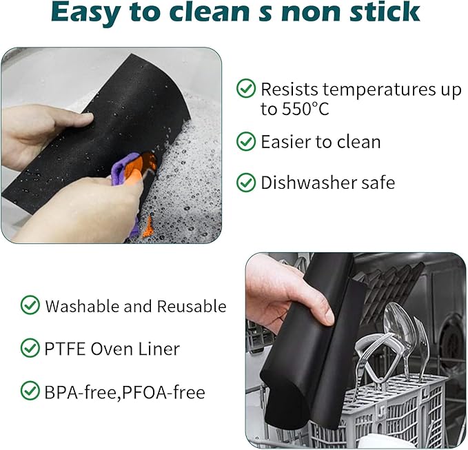 Oven Liners for Bottom of Oven, 9.4"x8.7" Reusable Non-Stick Heat Resistant Baking Mat Teflon Sheets for Chefman 10QT Multifunctional Digital Air Fryer, 4 Pack