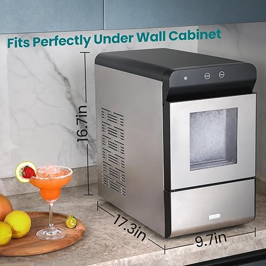 Gevi V2.0 Countertop Gemi Nugget Ice Maker with Viewing Window | Self-Cleaning Pebble Ice Machine | Open and Pour Water Refill | Stainless Steel Housing | 16.7''H Fits Under Wall