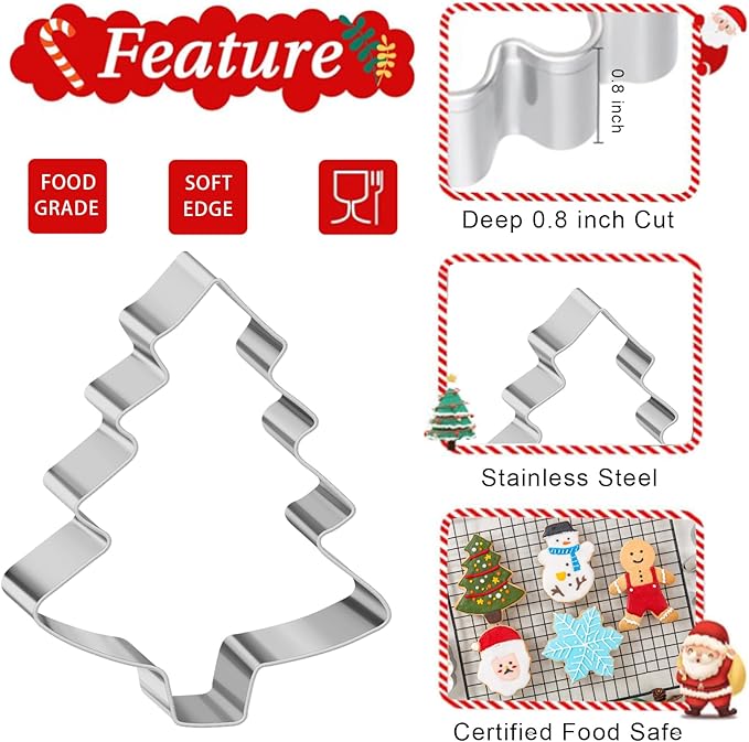 Large Christmas Cookie Cutters Set 6 Pcs, Kimfead Holiday Cookie Cutters - Gingerbread Man, Christmas Tree, Snowflake, Snowman and Santa Claus Cookies Mold