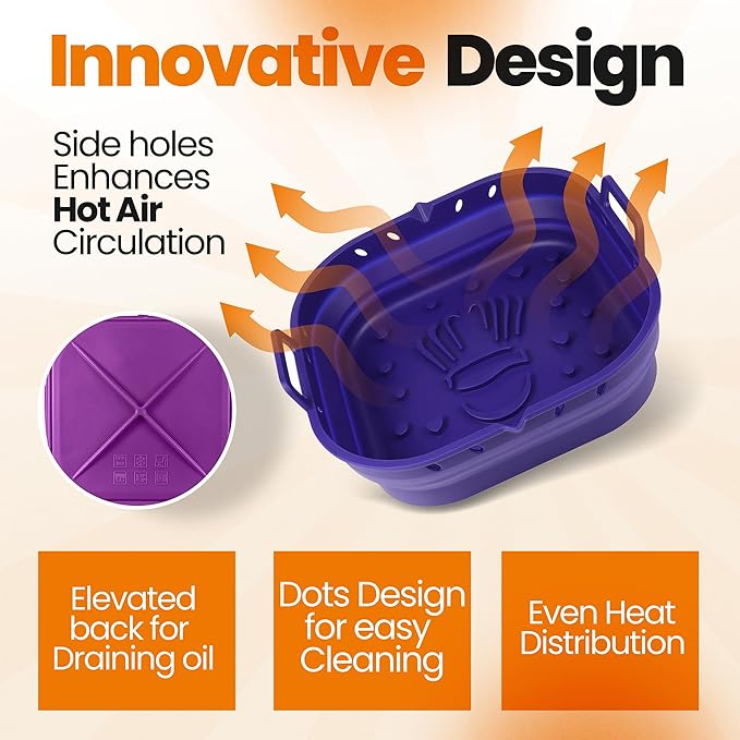 Platinum Silicone Air Fryer Liners Reusable Square-Extra Strong-Easy to Clean Air Fryer basket for Oven Microwave Accessories - BPA Free - Food Safe Pot for 5.8QT to 8 QT - 9 Inch
