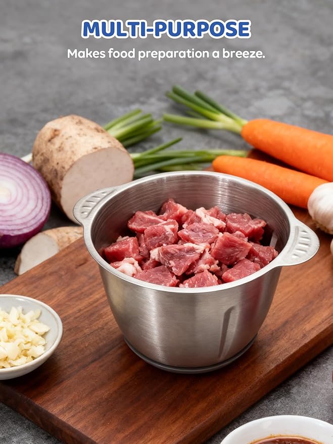 iRIITCH Food Processors, Electric Food Chopper with Meat Grinder & Vegetable Chopper - 2 Bowls (10 Cup+5 Cup) with Powerful 500W Copper Motor - Includes 2 Sets of Bi-Level Blades for Fruits/Meat/Nuts