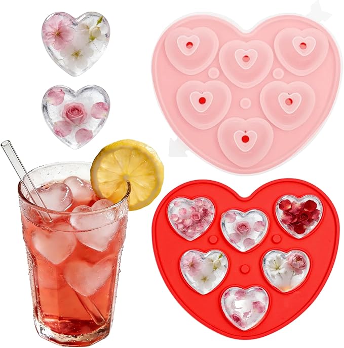 Heart-Shaped Ice Cube Trays - 6 Holes Silicone Ice Cube Tray, Love Heart Shape Ice Cube Mold for Chilling Whiskey Cocktails Drinks Beverages Iced Tea & Coffee (red)