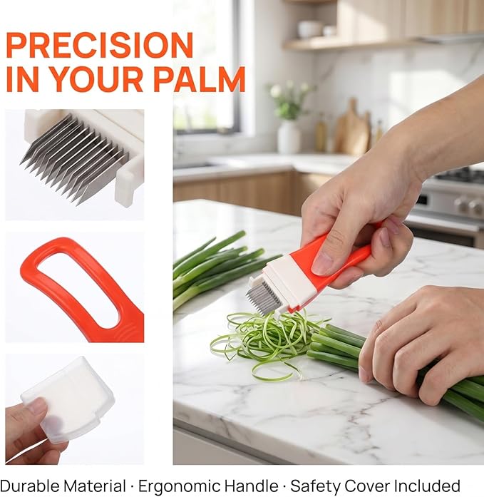 Unomor Green Onion Cutter Vegetable Slicer Scallion Shredder Kitchen Tool - Stainless Steel Multi Blade Cutter with Non Slip Handle for Meal Prep Salad Garnish Chili Cooking