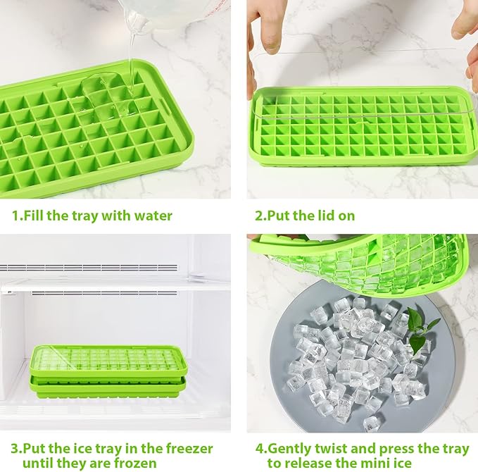 Webake Silicone Ice Cube Tray with Lid Easy Release Small Ice Molds 86 Grids Mini Crushed Tiny Ice Trays for Drinks Coffee Juice Whiskey Cocktails