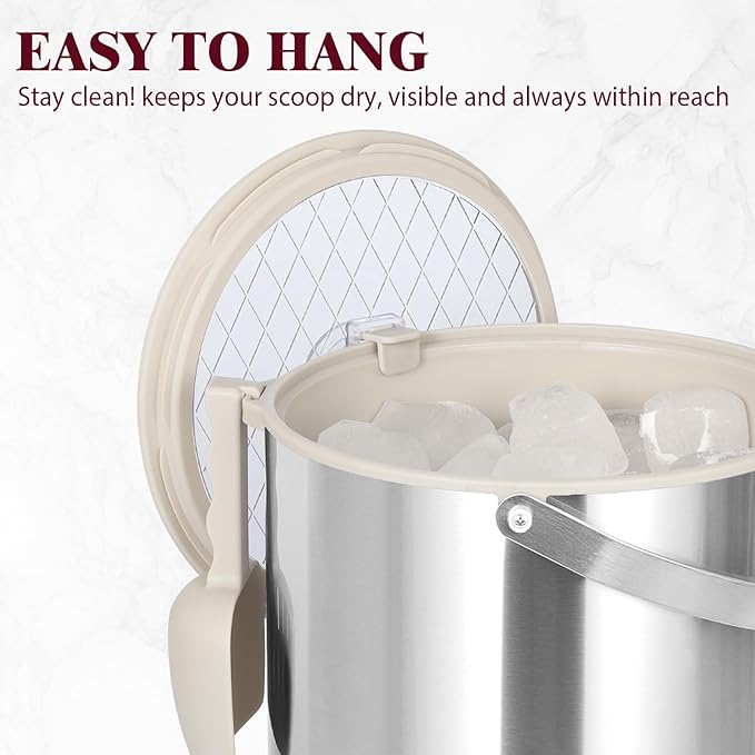6.8L/7QT Insulated Ice Bucket with Lid & Scoop,Double-Wall Ice Bucket for Parties,Cocktail Bar(White)