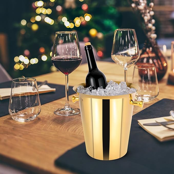 5 Liter Outdoor Gold Ice Bucket with Scoop, Stainless Steel Ice Bucket, Cocktail Bar Wine Party Beverage Cooler, Champagne Bucket，Home Bar Accessory - (Gold)