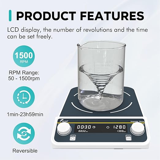 LAB FISH Digital 15L Magnetic Stirrer (15000ML) Large Capacity 1500PRM Magnetic Mixer 8.7"X8.7" Stir Plate W/Timer for Lab