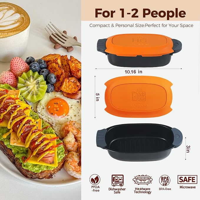MKYSAIL Quick-Heat Microwave Grill Pan & Bacon Cooker | The Perfect Kitchen Addition for Single Servings & Fast Family Sides.Compact Multi-Use Microwave Cookware with Lid for Chicken, Veggies,Pancakes | Dishwasher Safe,Portable for Kitchen, RV, Dorm, O...