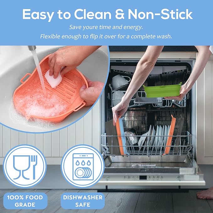 Silicone Air Fryer Liners Square - Reusable Airfryer Collapsible Basket - Easy to Clean Air Fryers Pot for 5.8 to 8 Qt Baking Tray Oven Accessories, 8.5 Inch Large