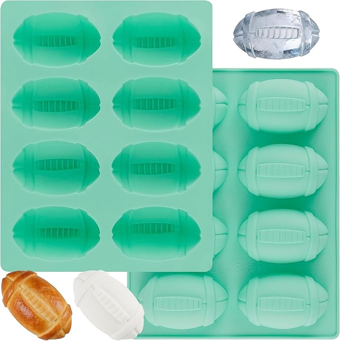 Zorazio 2Pack Football Ice Cube Mold, 8Cavity Silicone Football Mold Ice Cube Molds Fun Shapes, 3D Silicone Football Mold for Cake Pops,Cake Decoration, Chocolate,Ice Cube