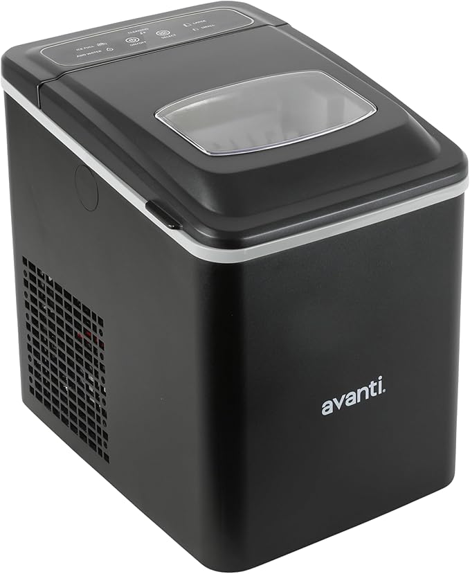 Avanti Ice Maker Mighty Ice Countertop Design Makes 26 Pounds of Bullet-Shaped Ice Cubes in 24 Hours, Digital Touch Controls and Self Cleaning Function, Includes Scoop, Black