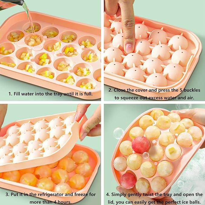 Silicone Ice Molds Fun Shapes Set, Heart Rose Ice Cube Mold, Small Round Ice Cube Tray, Makes 22 Sphere & 3 Heart 3 Rose Shape Ice Balls for Chilling Whiskey Cocktails, 2 Ice Trays with Bin Scoop Tong
