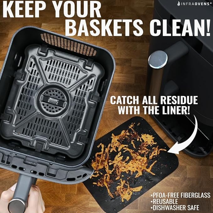 INFRAOVENS Reusable Liners for Ninja DoubleStack 2-Basket Air Fryer, Accessories for SL201 SL401 Basket Protectors for 8qt, 10qt XL 6-in-1 Double Stack Airfryer, Easy to Clean Mats for Compact Design